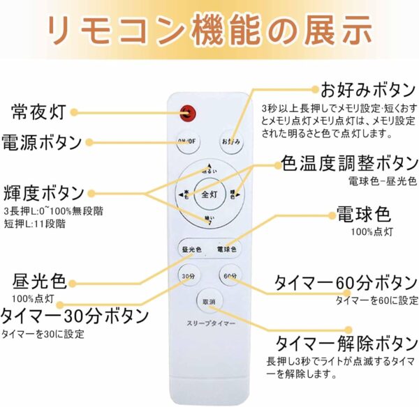 [Guete]LEDシーリングライト【6畳 24W 調光調色 リモコン付き】30分/60分 スリープタイマー - 画像 (6)